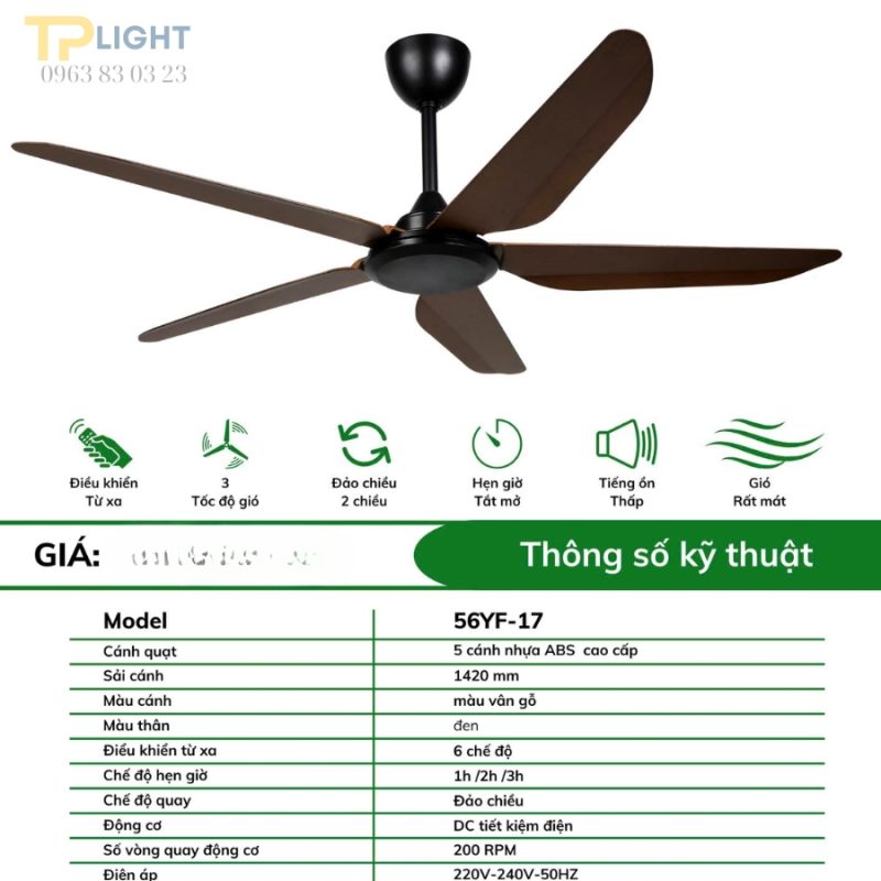Quạt trần 5 cánh thương hiệu Mountain Air QT-56YF