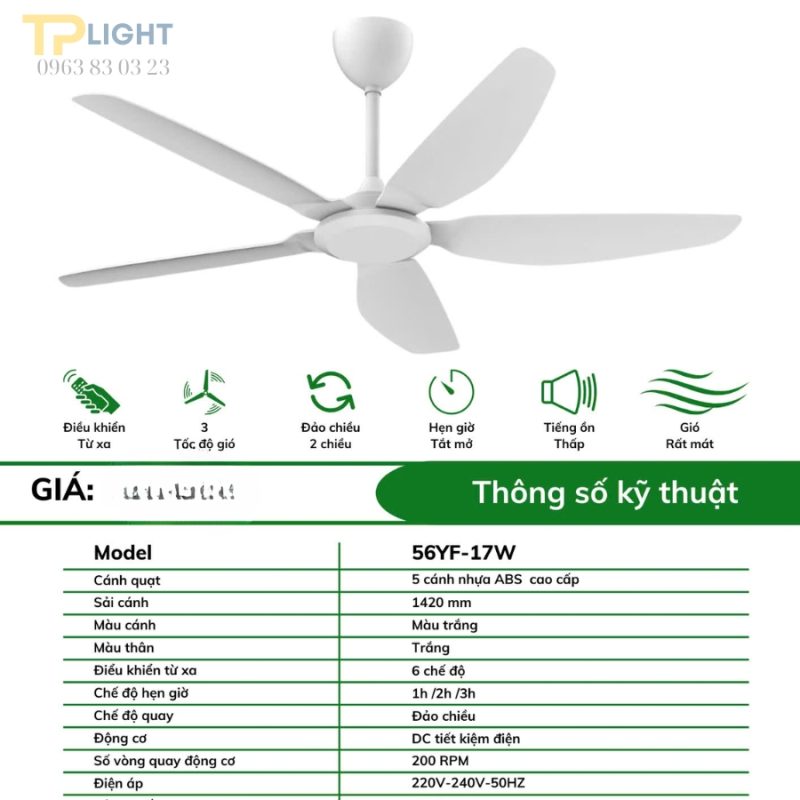 Quạt trần 5 cánh thương hiệu Mountain Air QT-56YF