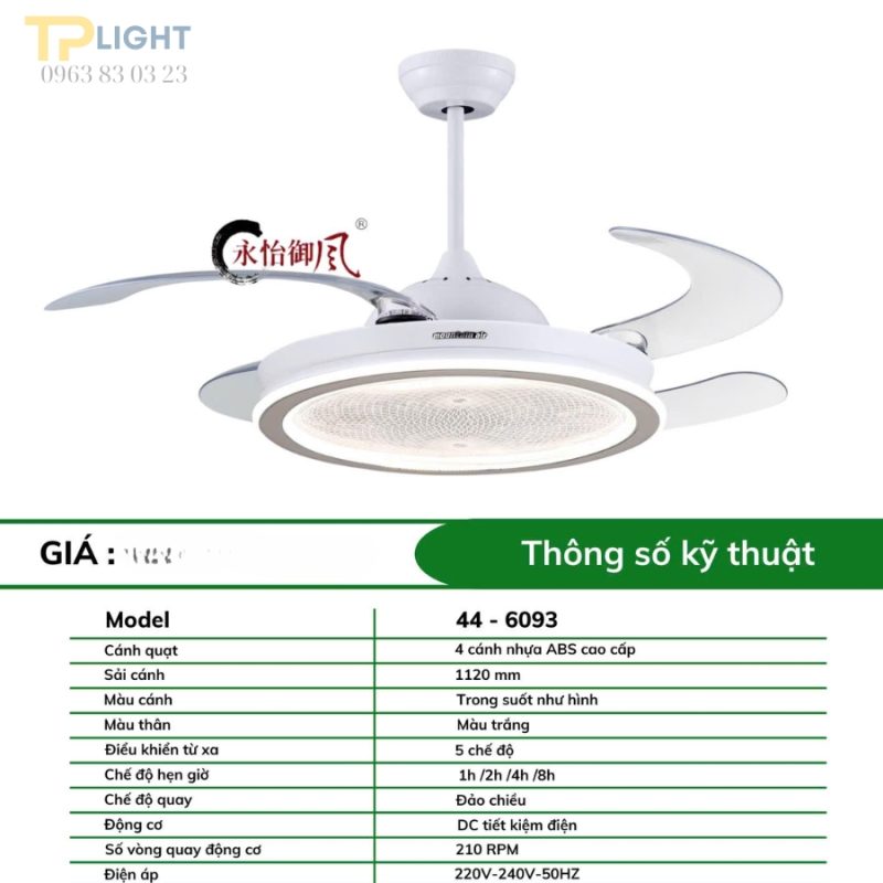 Quạt trần đèn giấu cánh thương hiệu Mountain Air QT-6093