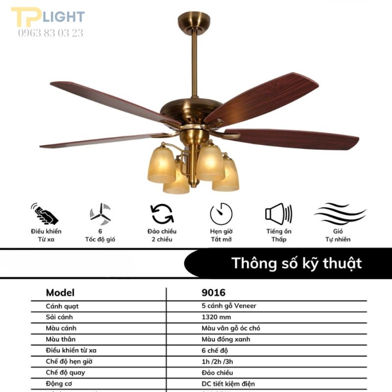 Quạt trần đèn thương hiệu Homesick QT-9016